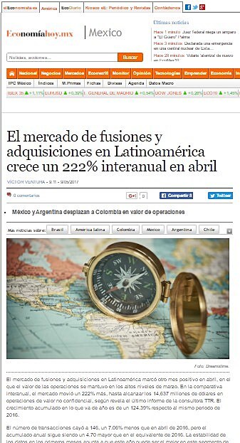 El mercado de fusiones y adquisiciones en Latinoamrica crece un 222% interanual en abril